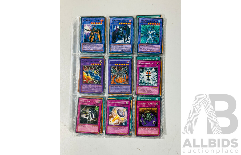 Collection of Yu-Gi-Oh Singles in Binder Pages Including Pot of Avarice and Other 1st Edition Cards