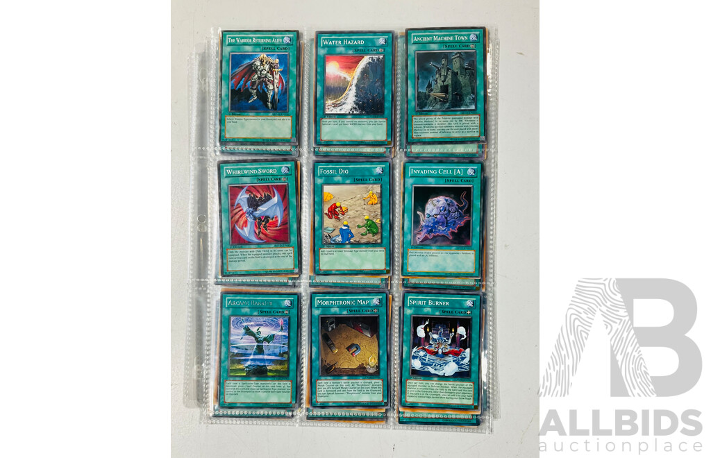 Collection of Yu-Gi-Oh Singles in Binder Pages Including Pot of Avarice and Other 1st Edition Cards