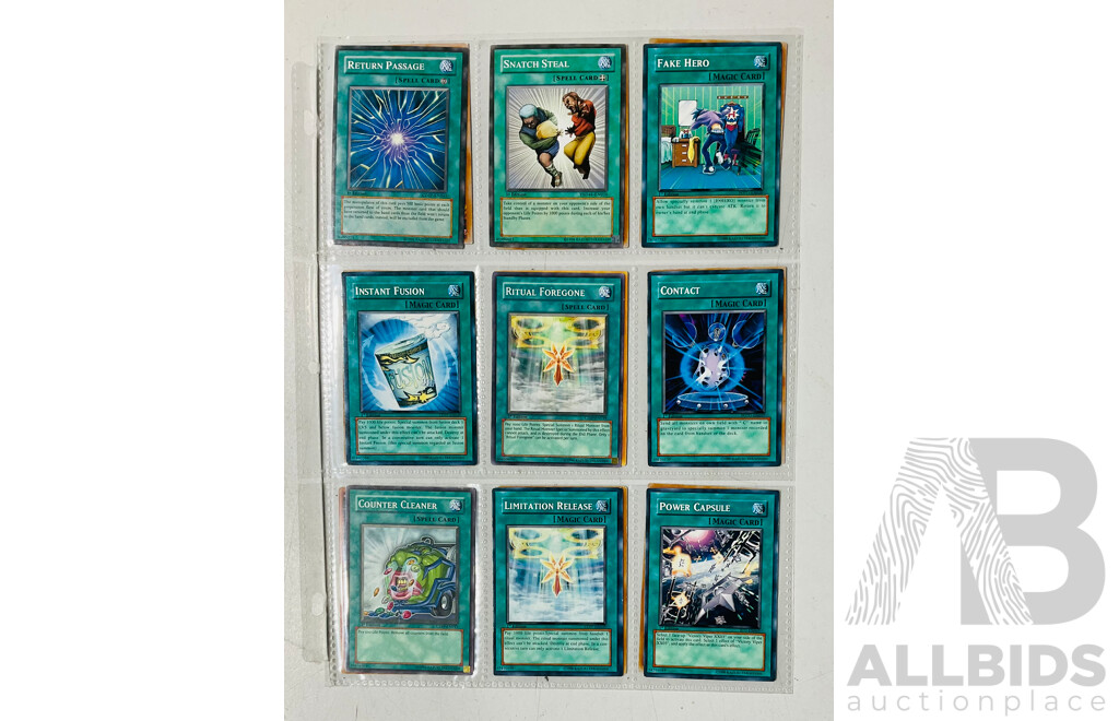 Collection of Yu-Gi-Oh Singles in Binder Pages Including Pot of Avarice and Other 1st Edition Cards