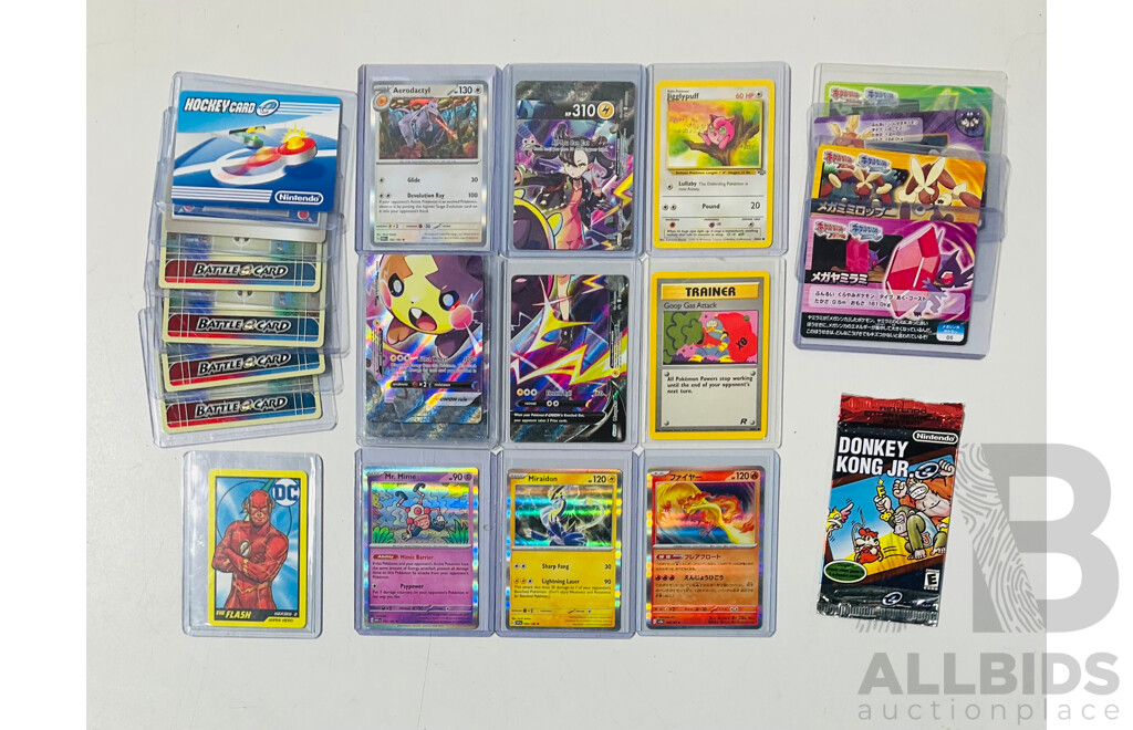 Collection of Pokémon Singles Including Foils and Japanese Cards and Sealed Donkey Kong Jr. EReader Card Booster Pack
