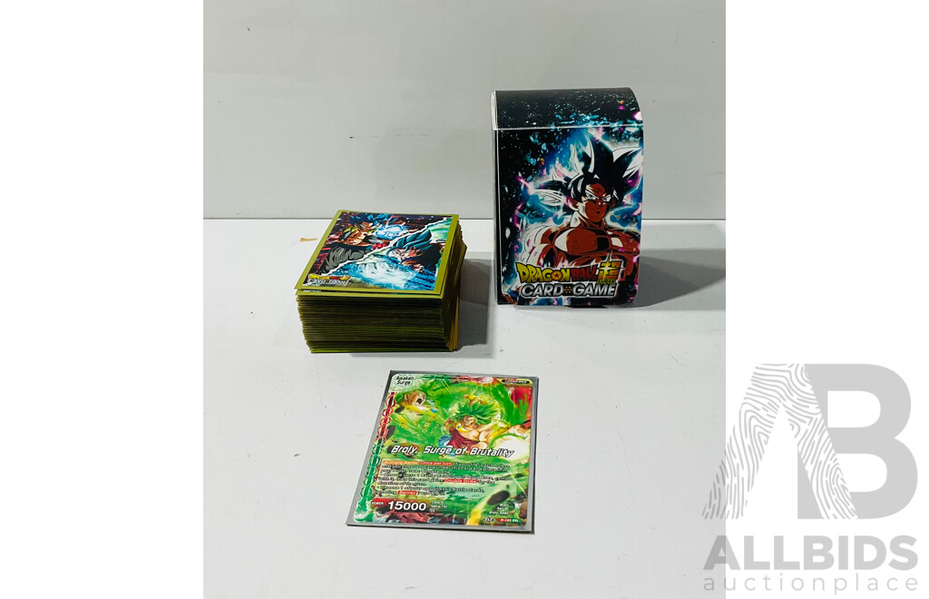 Collection of Dragon Ball Super TCG Cards with Box and Card Sleeves