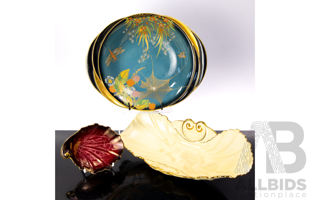 Collection Vintage Carlton Ware Including Art Deco Bleu Royale Dish with Spider Web Detail to Interior