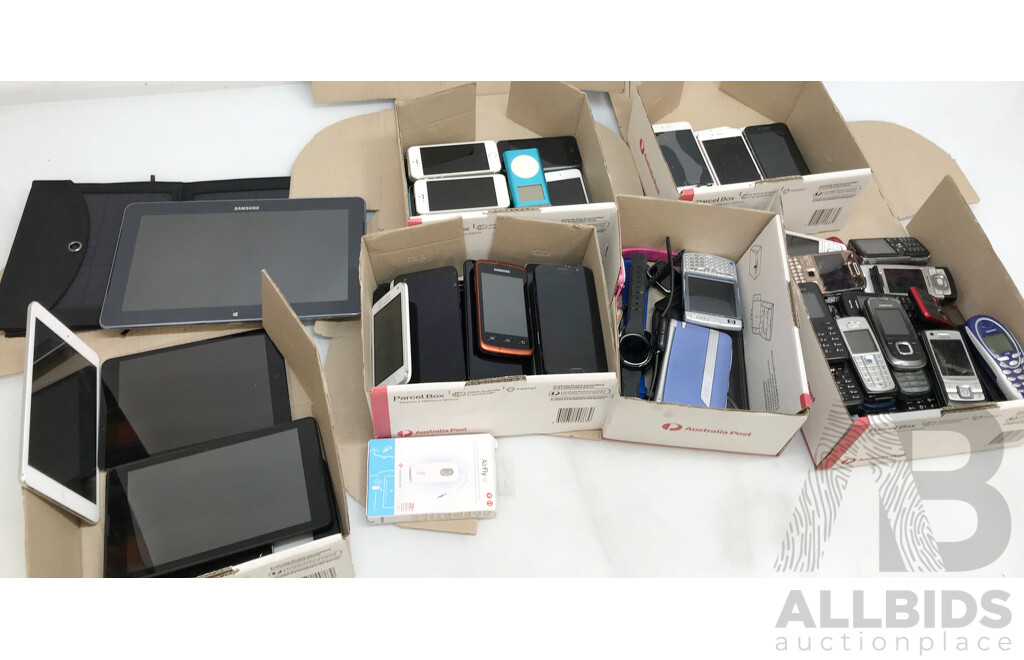 Bulk Lot of Assorted iPhones, Mobile Phones, Tablets, Watches, and More for Parts And/or Repair
