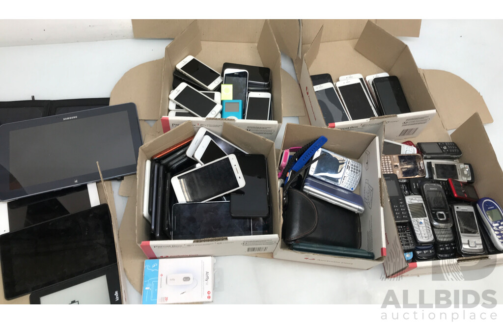 Bulk Lot of Assorted iPhones, Mobile Phones, Tablets, Watches, and More for Parts And/or Repair
