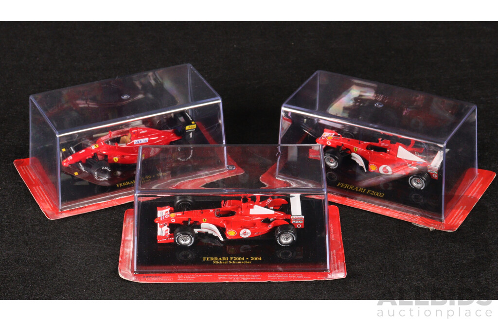 Diecast Official Ferrari Collection Formula One F2004 Michael Schmacher, F2002 and F1-90 1990 Alain Prost - 1:43 Scale