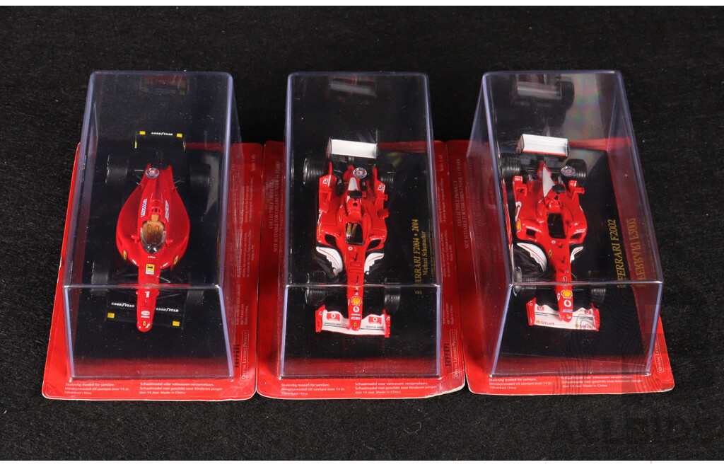 Diecast Official Ferrari Collection Formula One F2004 Michael Schmacher, F2002 and F1-90 1990 Alain Prost - 1:43 Scale