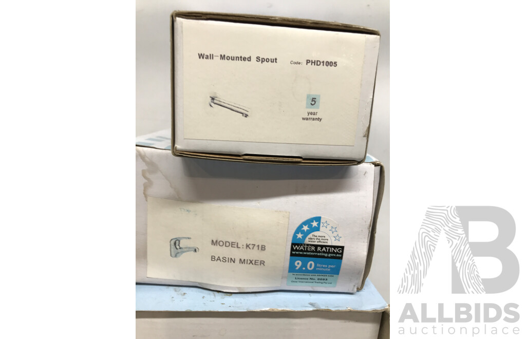 Assorted Shower Mixers and Bathtub/Basin Wall Mixers and More - Lot of 6
