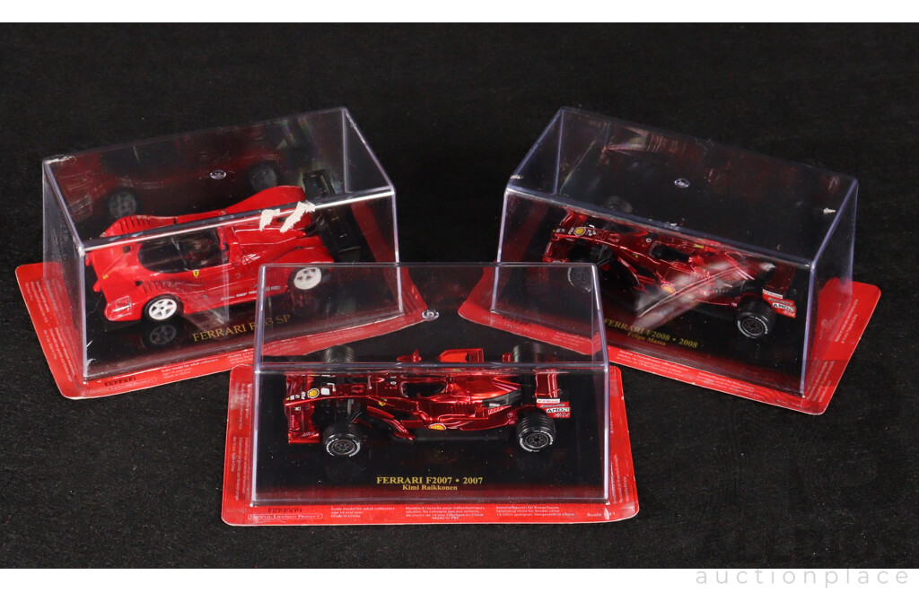 Diecast Official Ferrari Collection Formula One F2008 Filipe Massa, F2007 Kimi Raikkonen and F333 SP - 1:43 Scale