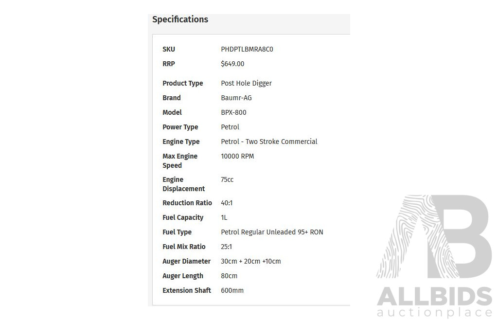Baumr AG 75cc Post Hole Digger