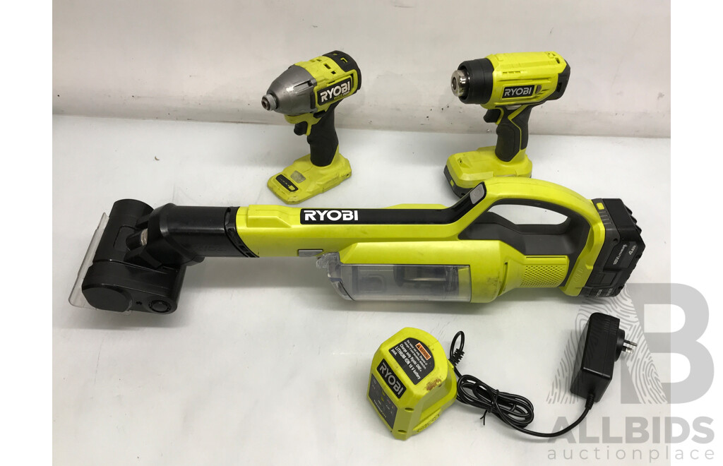 Ryobi Brushless Impact Driver, ONE+ Heat Gun, and ONE+ Hand Vacuum