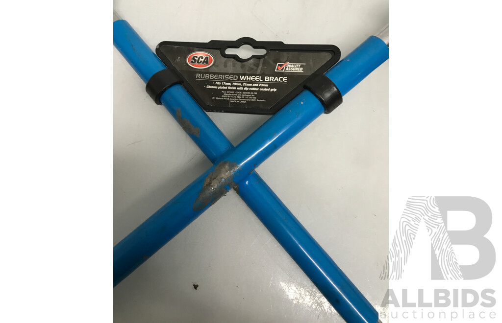 Assorted Tools Including Batteries, Battery Charger, Soldering Iron, and Wheel Brace - Lot of 5