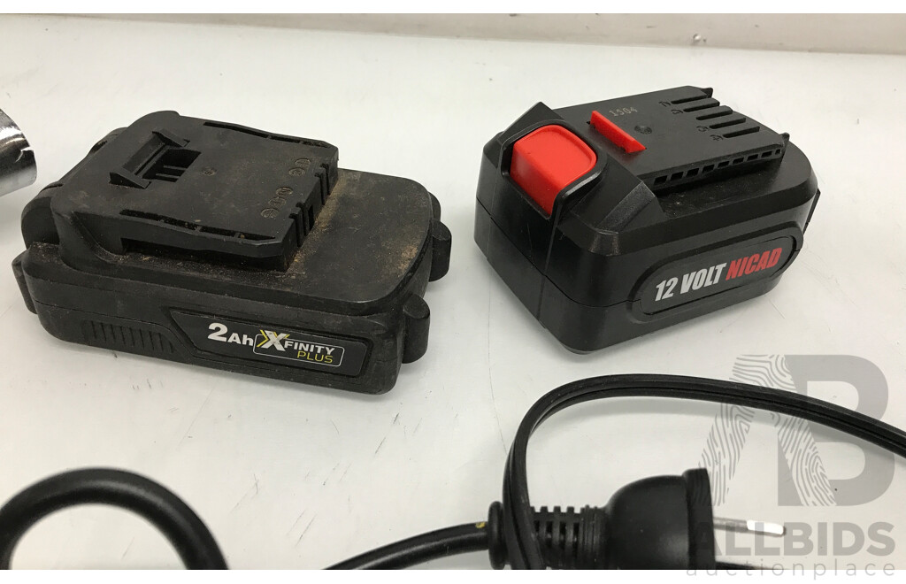 Assorted Tools Including Batteries, Battery Charger, Soldering Iron, and Wheel Brace - Lot of 5