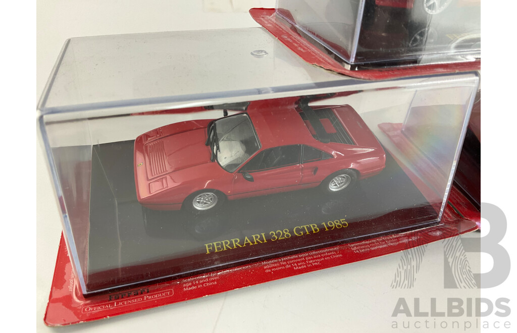 Five Diecast Ferraris Including 612 Scaglietti China Tour, 360 Modena, 328 GTB 1985, Superamerica, F40 Racing  - 1:43 Scale