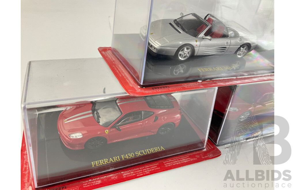 Five Diecast Ferraris Including 348 TS, 512 BB, F340 Scuderia, F430, 599 GTB Fioano  - 1:43 Scale