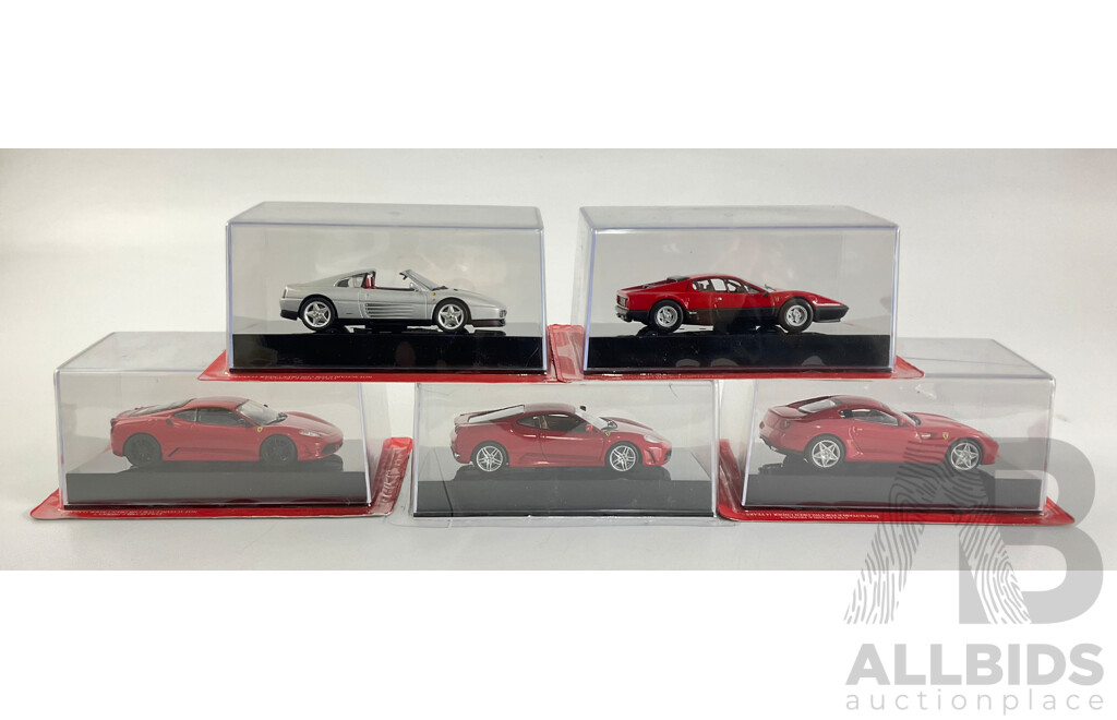 Five Diecast Ferraris Including 348 TS, 512 BB, F340 Scuderia, F430, 599 GTB Fioano  - 1:43 Scale