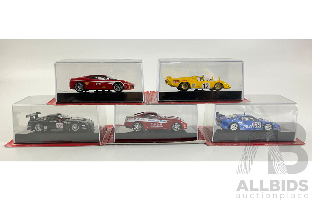 Five Diecast Ferraris Including F430 Challenge, 512 S, 575 GTC, 599 GTB Panamerican Tour, F40 Competizione - 1:43 Scale