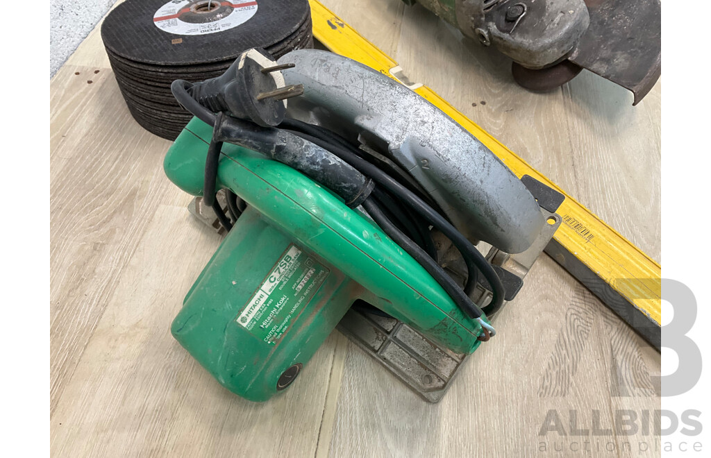 Assorted Power Tools, Grinding Wheels and Spirit Level  - Lot of 4
