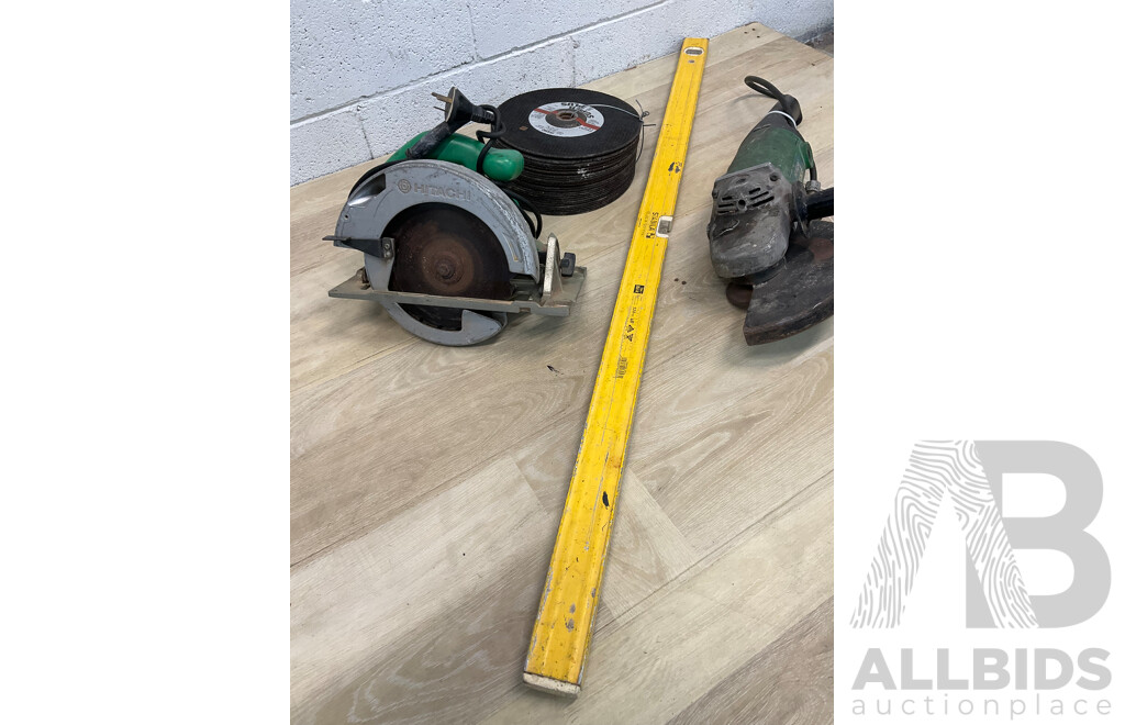 Assorted Power Tools, Grinding Wheels and Spirit Level  - Lot of 4