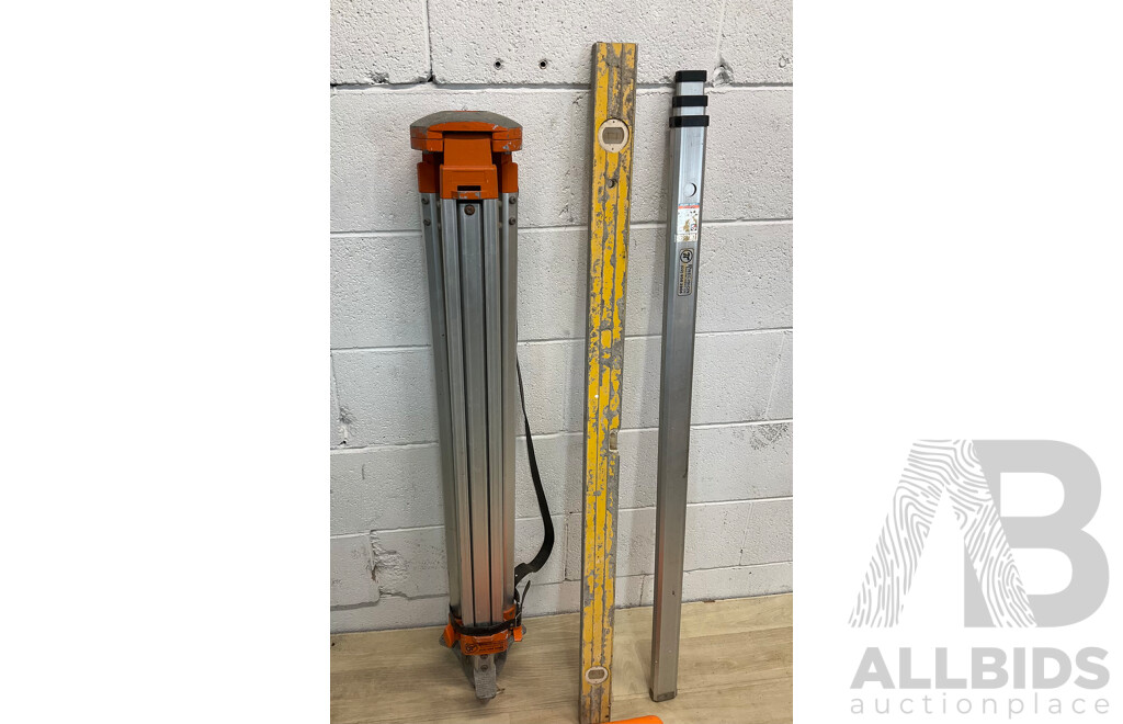 PRECISION Theodolite (ATO Level AL-6) with Heavy Duty Adjustable Aluminum Tripod Stand, Extendable Aluminum Measuring Staff 3m 3sect Expansion and Spirit Level (120cm) - Lot of 4