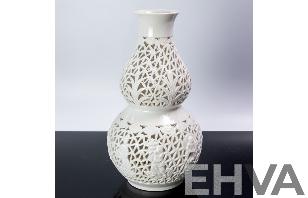 Vintage Chinese Blanc De Chine Double Gourd Vase