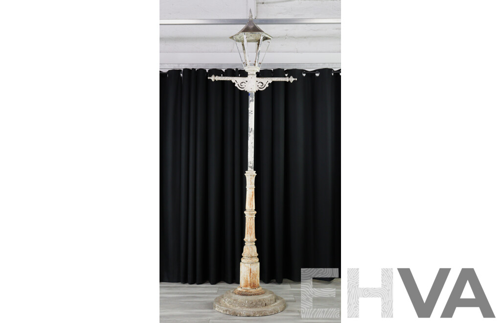 Antique Late Victorian Lamp Post with Ornate Cast Iron Base, Cast Zinc Top Section