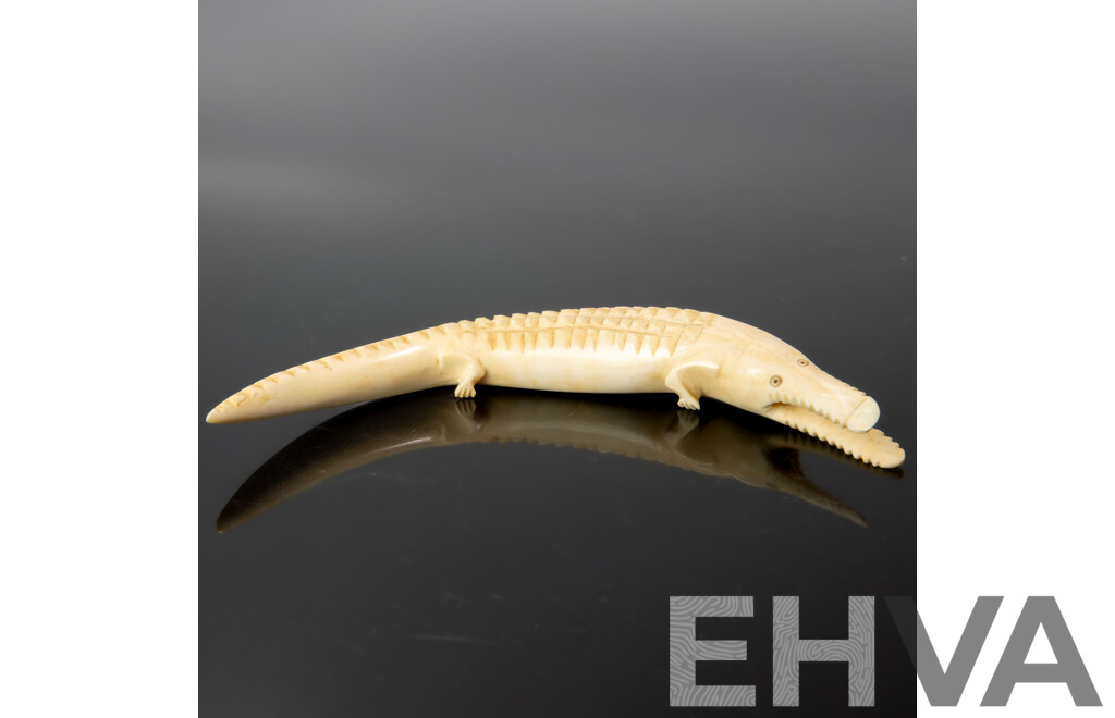 Antique African Hand Carved Ivory Crocodile Figure