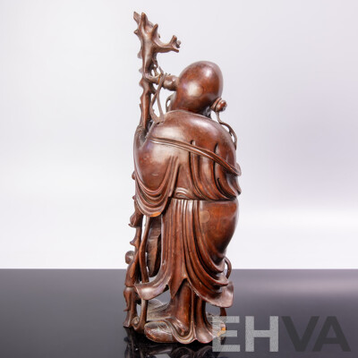 Antique Chinese Shou Xing God of Longevity Carved Wooden Figure