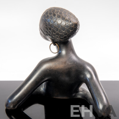 Fantastic Vintage Austrian Art Deco Leopold Anzengruber African Lady Bust with Brass Hoop Earings