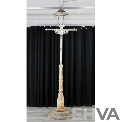 Antique Late Victorian Lamp Post with Ornate Cast Iron Base, Cast Zinc Top Section