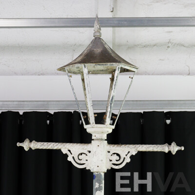 Antique Late Victorian Lamp Post with Ornate Cast Iron Base, Cast Zinc Top Section