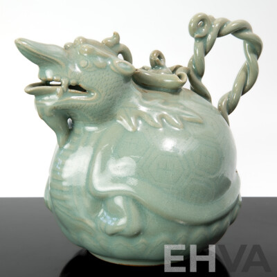 Vintage Korean Goryeo Style Celadon Dragon Turtle Ewer