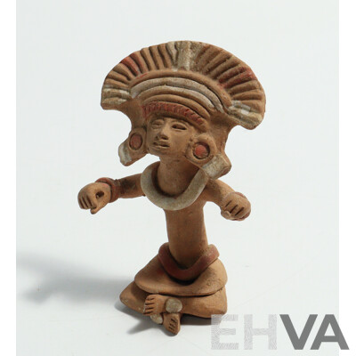 Two Souvenir Ware Meso American Figures Comprising Clay Figure Along with Volcanic Stone Carved Figure