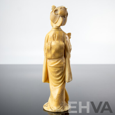 Antique Japanese Hand Carved Ivory Okimono of Female Form