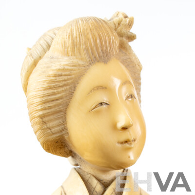Antique Japanese Hand Carved Ivory Okimono of Female Form