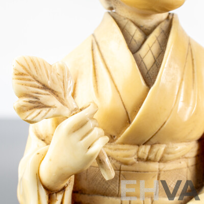 Antique Japanese Hand Carved Ivory Okimono of Female Form