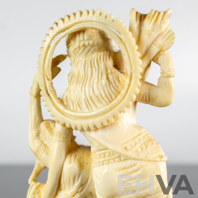 Antique Indian Hand Carved Ivory Figure of Krishna in Amorous Mood on Wooden Stand
