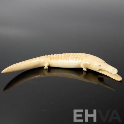 Antique African Hand Carved Ivory Crocodile Figure