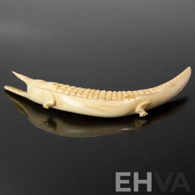 Antique African Hand Carved Ivory Crocodile Figure