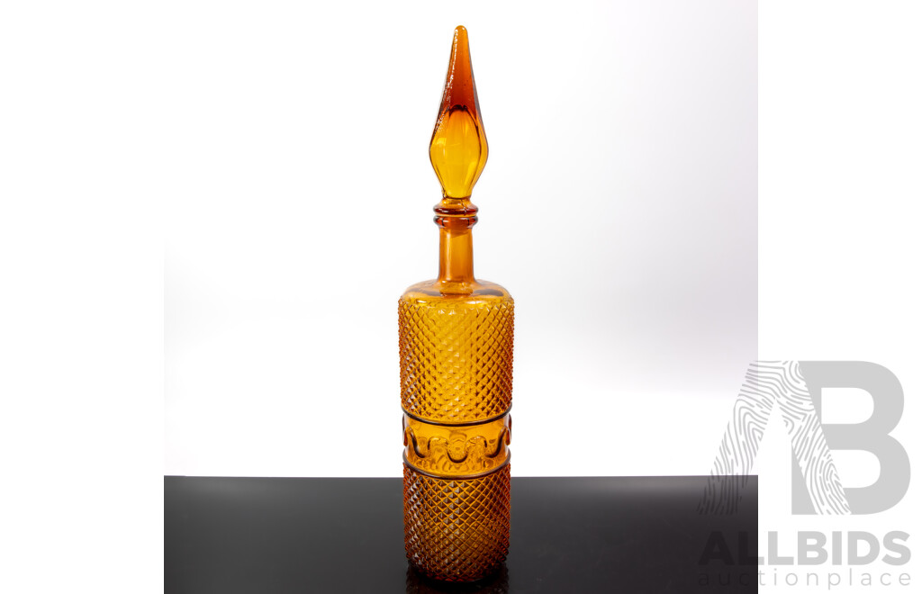 Mid Century Amber Glass Genie Bottle with Stopper