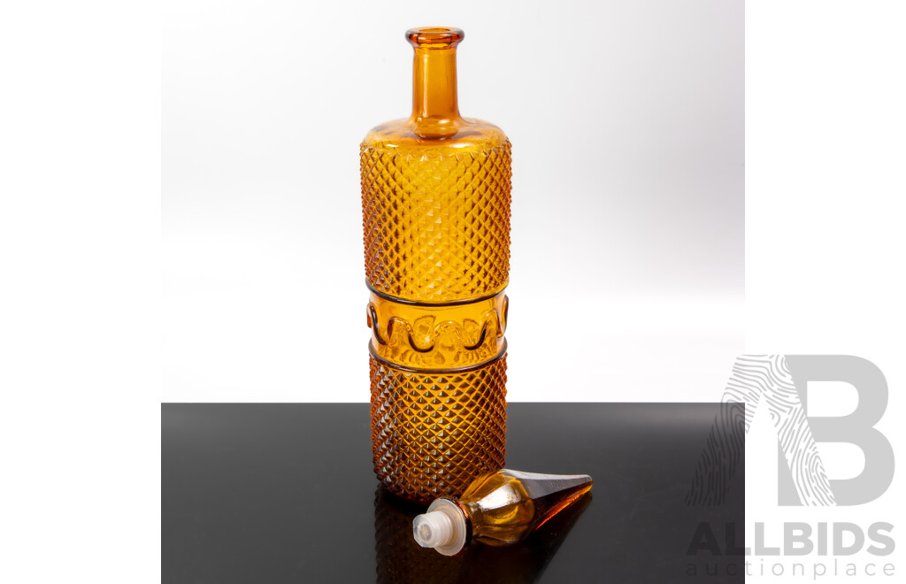 Mid Century Amber Glass Genie Bottle with Stopper