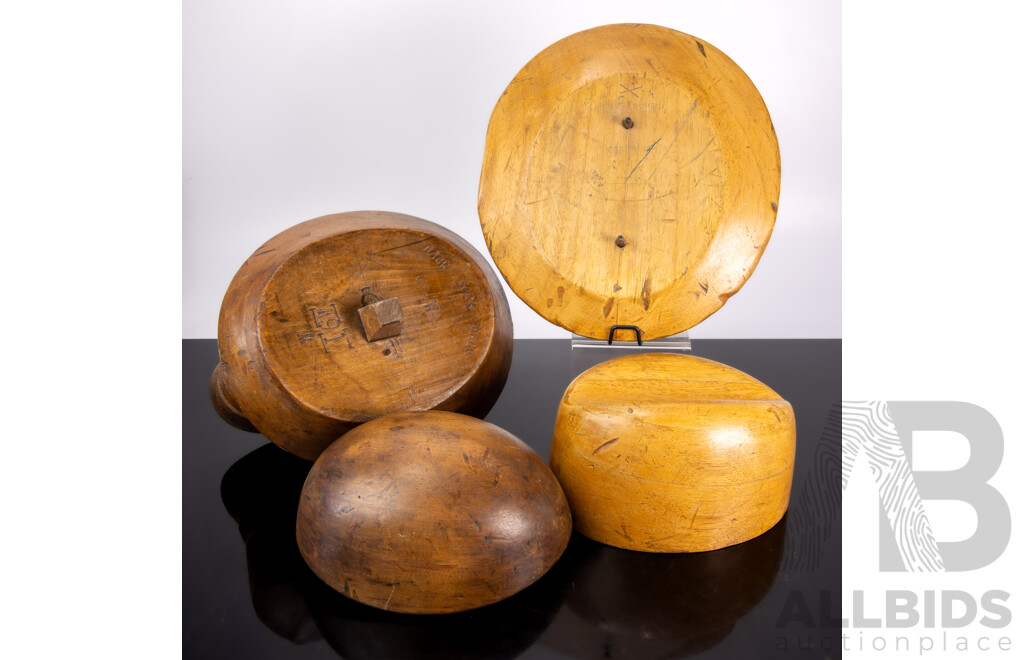 Fantastic Antique French Paris Made Riva Marchesi Hand Carved Fruit Wood Hat Block Along with Another Antique Example