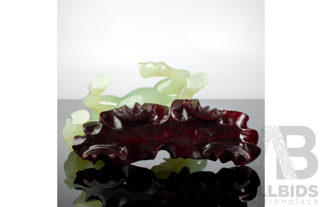 Vintage Chinese Jade Carved Equine Figure on Bespoke Hand Carved Wooden Stand