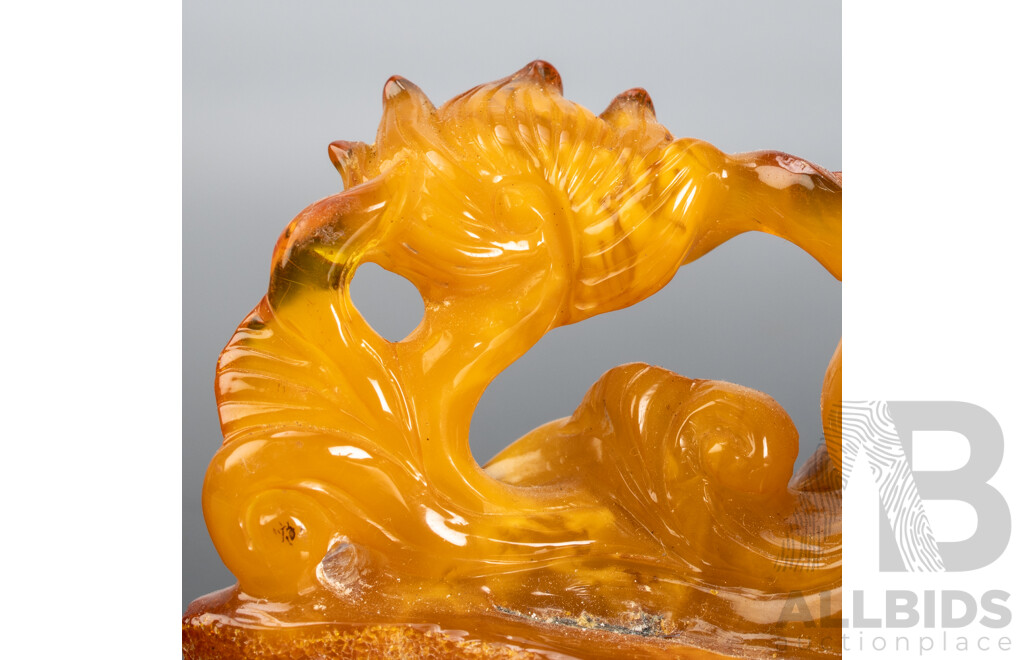 Antique Chinese Carved Golden Amber Figure of Dragon