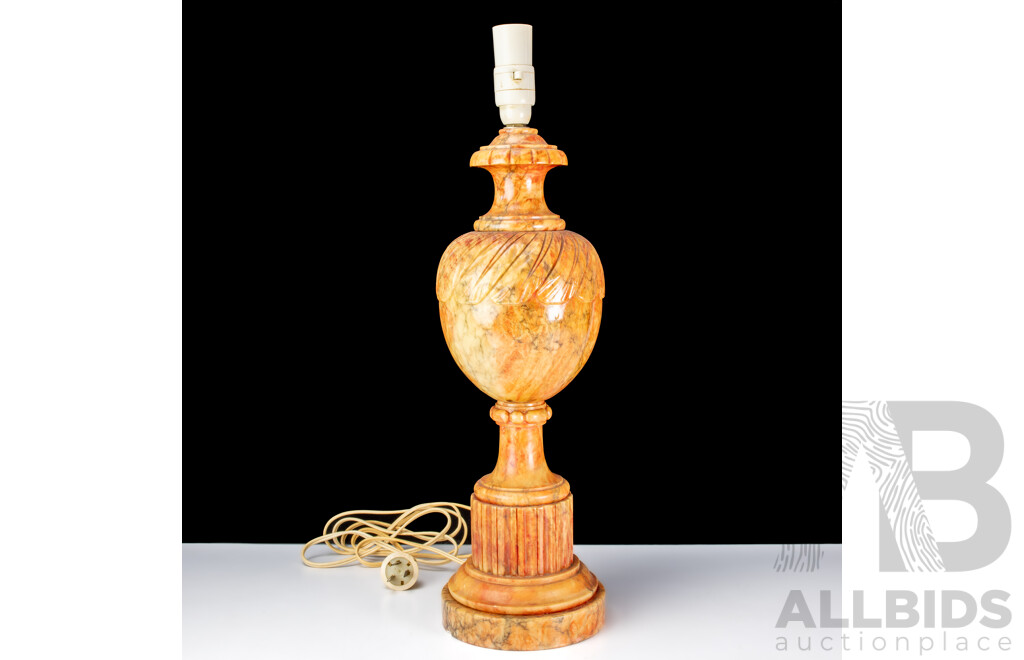 Vintage Italian Carved Alabaster Electric Table Lamp with Classical Urn Shape with Turned Socle and Plinth Base