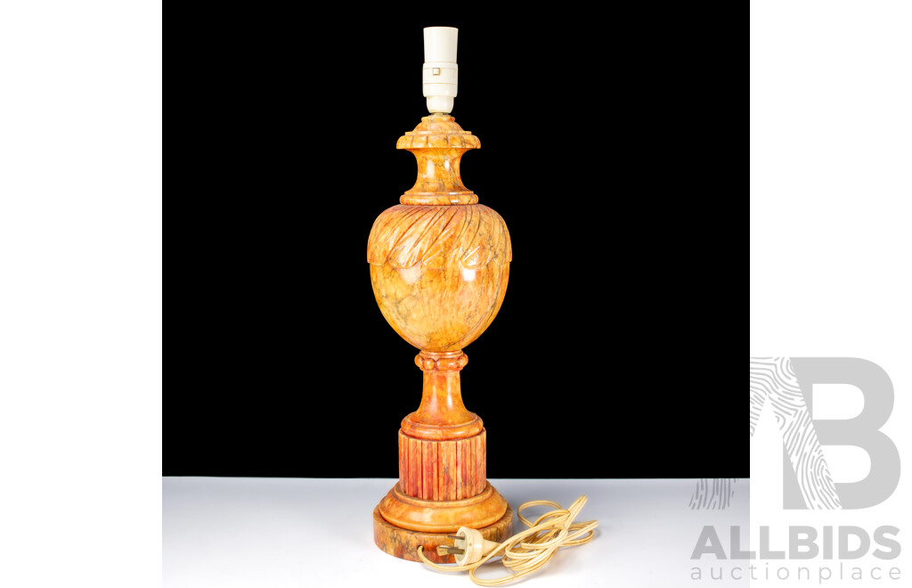 Vintage Italian Carved Alabaster Electric Table Lamp with Classical Urn Shape with Turned Socle and Plinth Base