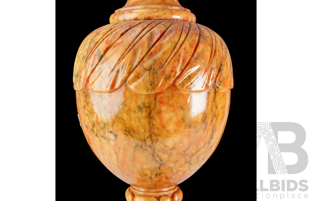 Vintage Italian Carved Alabaster Electric Table Lamp with Classical Urn Shape with Turned Socle and Plinth Base