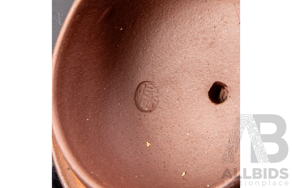 Collection Three Vintage Chinese Yi Xing Teapots Including Example with Bamboo Detail