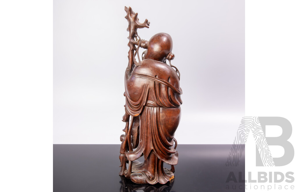Antique Chinese Shou Xing God of Longevity Carved Wooden Figure