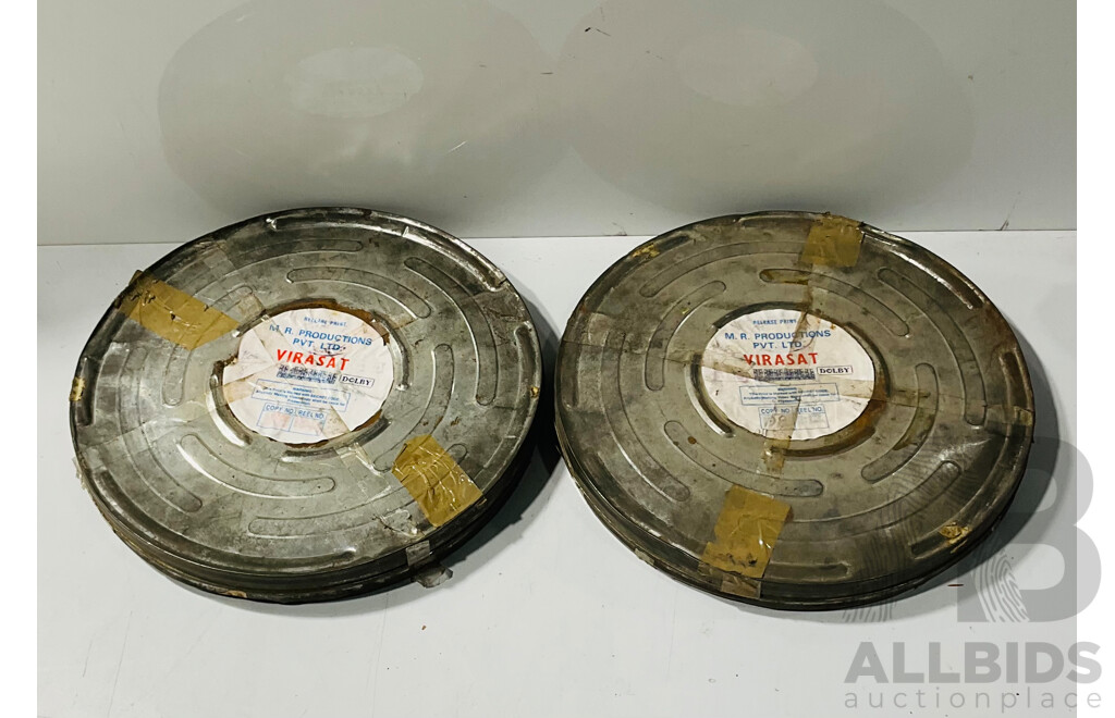 Pair of Vintage Film Reels in Cases for the Film Virasat