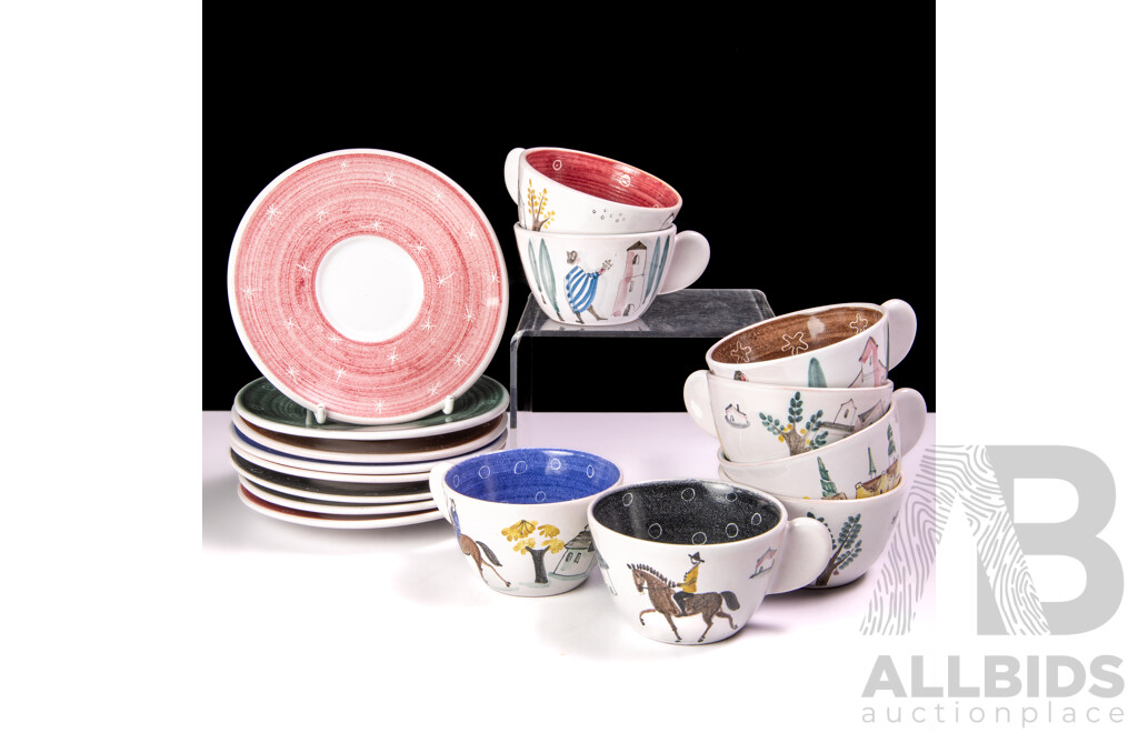 Mid Century Italian Eight Demitasse Duos Hand Painted by Betz